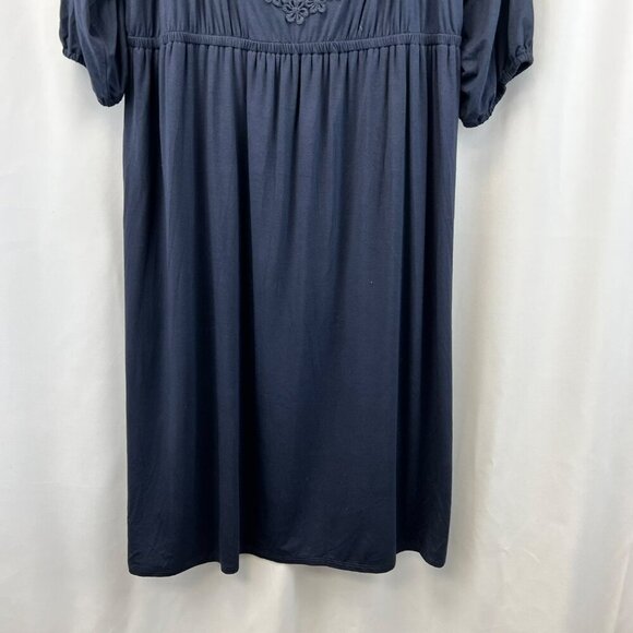 Ann Taylor Loft A-Line Dress Short Sleeve Crochet Trim Navy Size Medium New - Picture 4 of 8